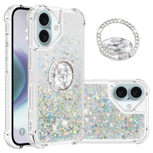 MEMAXELUS Case for iPhone 16 Plus Case with Diamond Ring Stand for Women, Sparkly Flowing Liquid Quicksand Cover Shockproof Drop Protection Luxury Ki