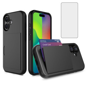 Asuwish Phone Case Compatible with iPhone 16 6.1 inch and Tempered Glass Screen Protector Cover Cell Accessories Card Holder Slot Kickstand Slim Prot