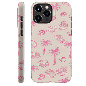 DAIZAG Case Compatible with for iPhone 16 Pro,Pink Seashells Palm Trees Beach Phone Case for iPhone 16 Pro for Girl Women Boy Men