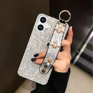 Guppy Compatible with iPhone 16 Plus Bling Stand Holder Case, Luxury Sparkle Bling Protector Cover with Stand Holder Hand Strap,Glitter Cute Bee Wris