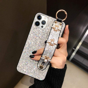 Guppy Compatible with iPhone 16 Pro Max Bling Stand Holder Case, Luxury Sparkle Bling Protector Cover with Stand Holder Hand Strap,Glitter Cute Bee W