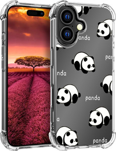 YCJACE Phone Case for iPhone 16 Plus Clear Case with Cute Panda Design Soft TPU Shock Absorption Slim Embossed Pattern Protective Back Phone Cover Ca