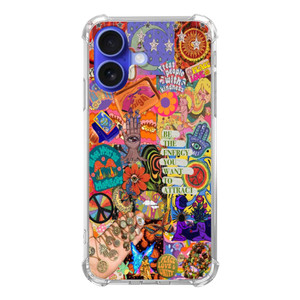 RYEDORP Bohemian Vibes Collage Case Compatible with iPhone 16, Hippie Aesthetic Case for iPhone 16, Cool TPU Shockproof Case Cover