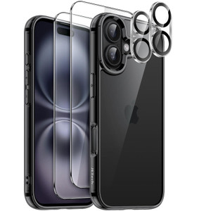 JETech 5 in 1 Case for iPhone 16 6.1-Inch with 2 Pack Each Tempered Glass Screen Protectors and Camera Lens Protectors, Non-Yellowing Shockproof Bump