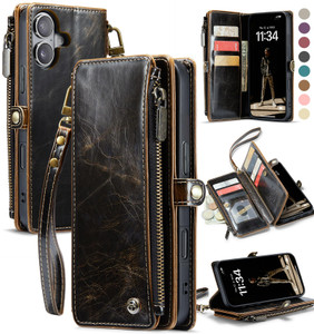Defencase Compatible with iPhone 16 Plus Case Wallet with RFID Blocking Card Holder for Women Men, Soft PU Leather Magnetic Snap Flip Zipper Strap Wa