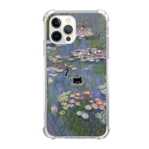 LopeyKirt Monet Waterlily Black Cat iPhone Case Compatible with iPhone 16 Pro,Monet Garden Art Case for Girl Women Men,Unique Soft TPU Bumper Case Co