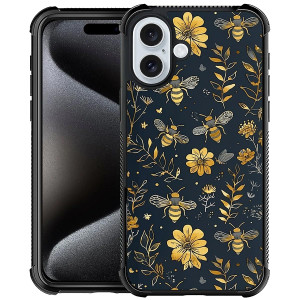 Goodsprout Compatible with iPhone 16 Case,Vintage Yellow Bee Floral Amazing Pattern Design Shockproof Anti-Scratch Hard PC Back Case for iPhone 16