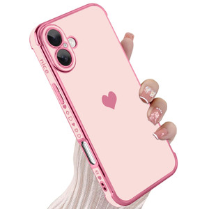 KANGHAR Compatible with iPhone 16 Plus 5G Case for Women Girl, Plating Edge Cute Love Heart Soft TPU Bumper with 4 Corners Shockproof Protection Phon