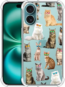 GlamCase Clear Case for iPhone 16, iPhone 16 Clear Case - Cat Pattern with Sunglasses Design Printed Durable Clear Shockproof Protective Designer Bac