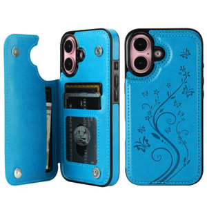 Vaburs Compatible with iPhone 16 Case Wallet with Card Holder,Embossed Butterfly Pattern PU Leather Double Buttons Flip Protective Shockproof Cover f