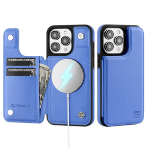 SkyEagle for iPhone 14 Pro Max Wallet Case with Card Holder Compatible with Magsafe Kickstand RFID Blocking Flip Cover Credit Card Slots PU Leather M