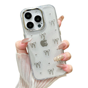 EYZUTAK Case for iPhone 16 Pro, Bling Glitter 3D Bowknot Phone Case Cute Sparkly Crystal Clear Bow Aesthetic Design Case Slim Soft Durable TPU Transp