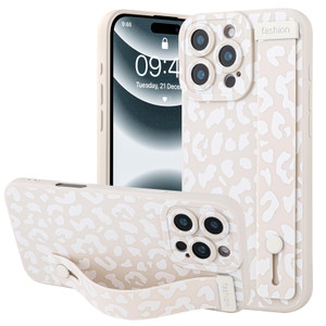 OOK Compatible with iPhone 16 Pro Leopard Case with Wrist Strap, White Leopard Cheetah TPU Shockproof Protection Slim Cover with Camera Protection fo