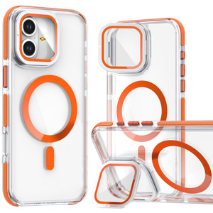 CCSmall for Apple iPhone 16 Case Clear with Camera Lens Ring Stand for Girls Women, Compatible with MagSafe Crystal Anti-Yellowing Transparent Case C