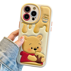 NATEROSO Compatible with iPhone 16 Pro Max Cute Case, Kawaii Phone Case TPU Leather Cute Bear Cartoon case Soft Rubber Shockproof Protective for iPho