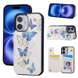 UEEBAI Wallet Case for iPhone 16 Plus with Card Holders, PU Leather Cover Kickstand RFID Blocking Double Magnetic Clasp Rilievo Flower Shockproof Fli