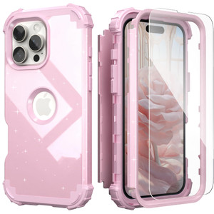 IDweel for iPhone 16 Pro Case with Screen Protector, 3 in 1 Shockproof Slim Fit Hybrid Heavy Duty Hard PC Cover Soft Silicone Bumper Full Body Anti-F