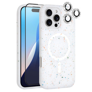 MZELQ for iPhone 16 Pro Max Case, Compatible with MagSafe, Shower Grey, Shockproof, Drop Proof, Ultra-Slim, Diamond Camera Protector, Screen Protecto