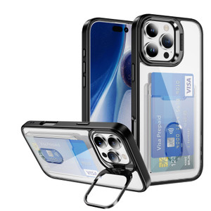 Wallet Clear Case for iPhone 16 Pro Max 6.9 inch with Card Holder Built-in Camera Ring Stand Military-Grade Protection Kickstand Cover Black