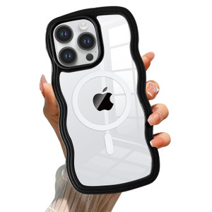 QLTYPRI Magnetic for iPhone 16 Pro Max Case Compatible with Magsafe, Cute Curly Wave Frame Clear Case for Girls Women, Transparent TPU Bumper Shockpr