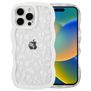 QLTYPRI for iPhone 16 Pro Max Case, Curly Wave Frame Clear Phone Case with Aesthetic Floral Flower Design for Girls Women, Clear Soft Silicone TPU Bu