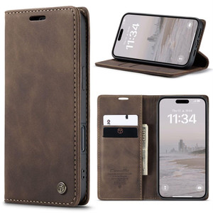 XIMAND for iPhone 16 Pro Max Case, RFID Blocking with Kickstand 2 Credit Card Slot and Cash Slot Magnetic Closure Wireless Charging Slim PU Leather P