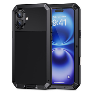 Lanhiem for iPhone 16 Case, Metal Heavy Duty Shockproof Tough Rugged Case with Built-in Glass Screen Protector, 360 Full Body DustProof Strong Protec