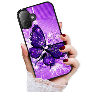 AjourTek for iPhone 16 Plus, Durable Protective Soft Back Case Phone Cover, HOT12122 Purple Butterfly 12122
