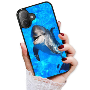 for iPhone 16 Plus, Durable Protective Soft Back Case Phone Cover, HOT12523 Blue Sea Dolphin