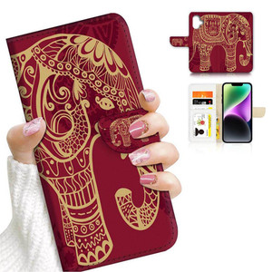 AJOURTEK for iPhone 16 Plus, Designed Flip Wallet Phone Case Cover, A21111 Tribal Red Elephant 21111