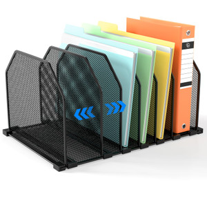 ZONGALL Adjustable File Organizer for Desk, 6 Sections Vertical File Folder Holders Desktop Binder Organizer, Mesh Desk Organizer File Sorter for Hom