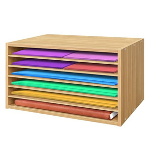 Prolee Construction Paper Organizer 20" x 13.5" x12.2",Soild Wooden Paper Organizer with 6-Tier Letter Trays, Desktop File Papers Sorter for Home, Cl