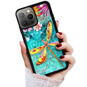 for iPhone 16 Pro, Durable Protective Soft Back Case Phone Cover, HOT12284 Flower Dragonfly