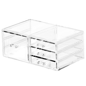 Cq acrylic Clear Stackable Storage Bins,Plastic Storage Organizer and Small Drawer Organizer With 4 Drawers for Make Up,Skincare Product,Craft,Beauty