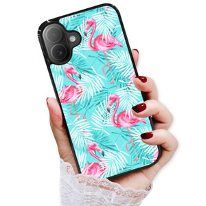 AjourTek for iPhone 16, Durable Protective Soft Back Case Phone Cover, HOT13699 Tropical Flamingo Palm 13699