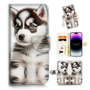 for iPhone 16, Designed Flip Wallet Phone Case Cover, A26935 Baby Husky Puppy Dog 26935