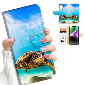 AJOURTEK for iPhone 16, Designed Flip Wallet Phone Case Cover, A21911 Blue Sea Swimming Turtle 21911