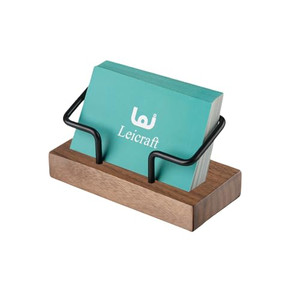 Leicraft Business Card Holder for Desk, Modern Card Organizers and Office Desk Accessories for Men and Women (Walnut Rose Gold)