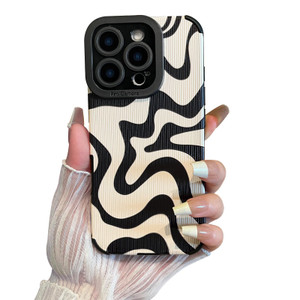 Sayoaho Designed for iPhone 16 Pro Max Phone Case, Soft PU Leather TPU and Cute Art Wavy Painted for Women Girls, Slim Protective Shockproof Compatib