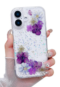 MUNDULEA Compatible with iPhone 16 Plus Case Flower Clear Dried Pressed Flowers Women Girly Flexible TPU Real Floral Shockproof Phone Cover for iPhon