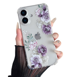 DEFBSC Soft Case Compatible with iPhone 16 Plus, Clear Floral Flower Pattern Print Design Flexible TPU Shockproof Cover for Women Girls, Flower Prote