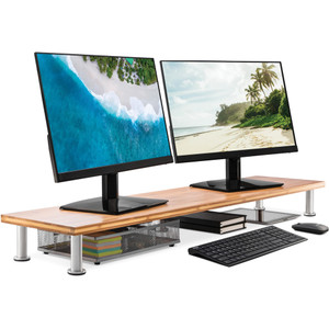 The Original Bamboo Dual Monitor Stand (As Seen On PBS) - 42 Inch Large Monitor Riser for Computer Screens, Laptop or TV - Desk Shelf Adds Storage Sp