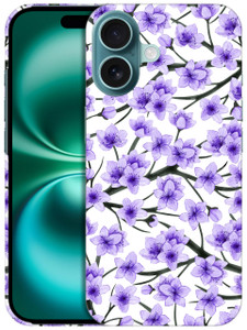 SuzaCase Back Case for iPhone 16, iPhone 16 Case with Stylish Cherry Blossoms Lavender Watercolored Design Printed Cute, Sleek Durable Hardshell Prot