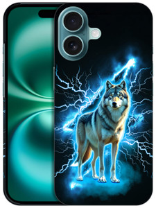 SuzaCase Back Case for iPhone 16, iPhone 16 Case with Stylish Wolf Lightning Design Printed Cute, Sleek Durable Hardshell Protective Designer Phone C