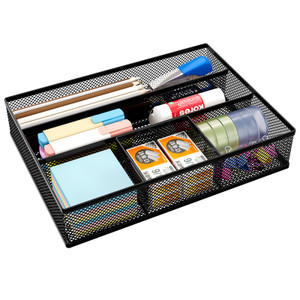 EasyPAG Drawer Organizer Metal Mesh Dividers Desk Organizers Pen Organizer for Desk Drawer Tray Box Accessories for Desktop,Black