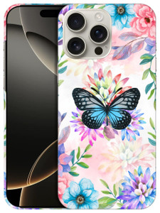 SuzaCase Back Case for iPhone 16 Pro Max, iPhone 16 Pro Max Case with Stylish Teal Butterfly Floral Design Printed Cute, Sleek Durable Hardshell Prot