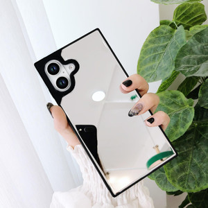 YTanazing for iPhone 16 Plus Mirror Case Rectangle for Women Girls Makeup,Luxury Glass Glossy Mirror Back Shockproof Hard Case with Soft Silicone Bum