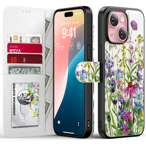 FUNMIKO for iPhone 16 Case Wallet,Detachable Flip Folio Leather Cover,RFID Blocking 4 Card Slots Holder,Magnetic Kickstand,Protective Phone Shell for