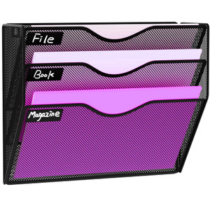 Heavty 5 Pocket Wall File Holder Organizer, Mesh Hanging Wall Mounted Document Paper Folder Filing Magazine Rack with Nametag Label for Office Home S