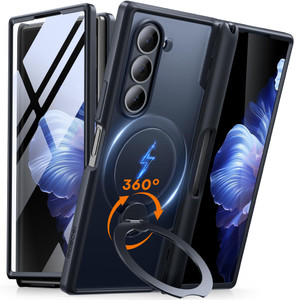 MOBOSI for Z Fold 6 Case with Rotatable Ring Stand & HD Screen Protector, Compatible with Magsafe, 18FT MIL-Grade Protection, Magnetic Shockproof Sli